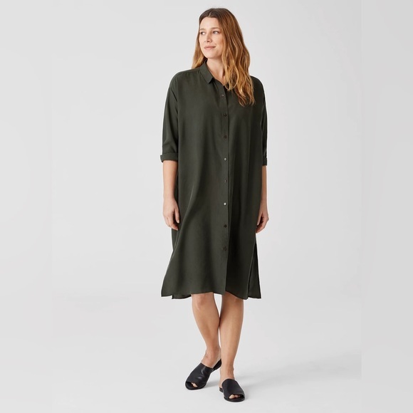 Eileen Fisher Dresses & Skirts - Eileen fisher green silk shirt dress